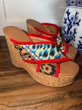 Leopard + Boho Print Cork Wedge Sandals
